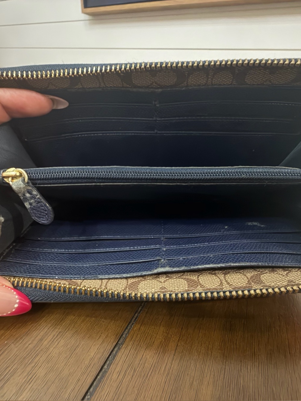 Coach Navy Pebbled Leather Zip Wallet with Exterior Card Pocket - Picture 4 of 5